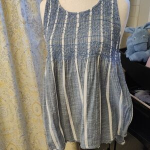 Free People Blue and White Sleeveless Blouse